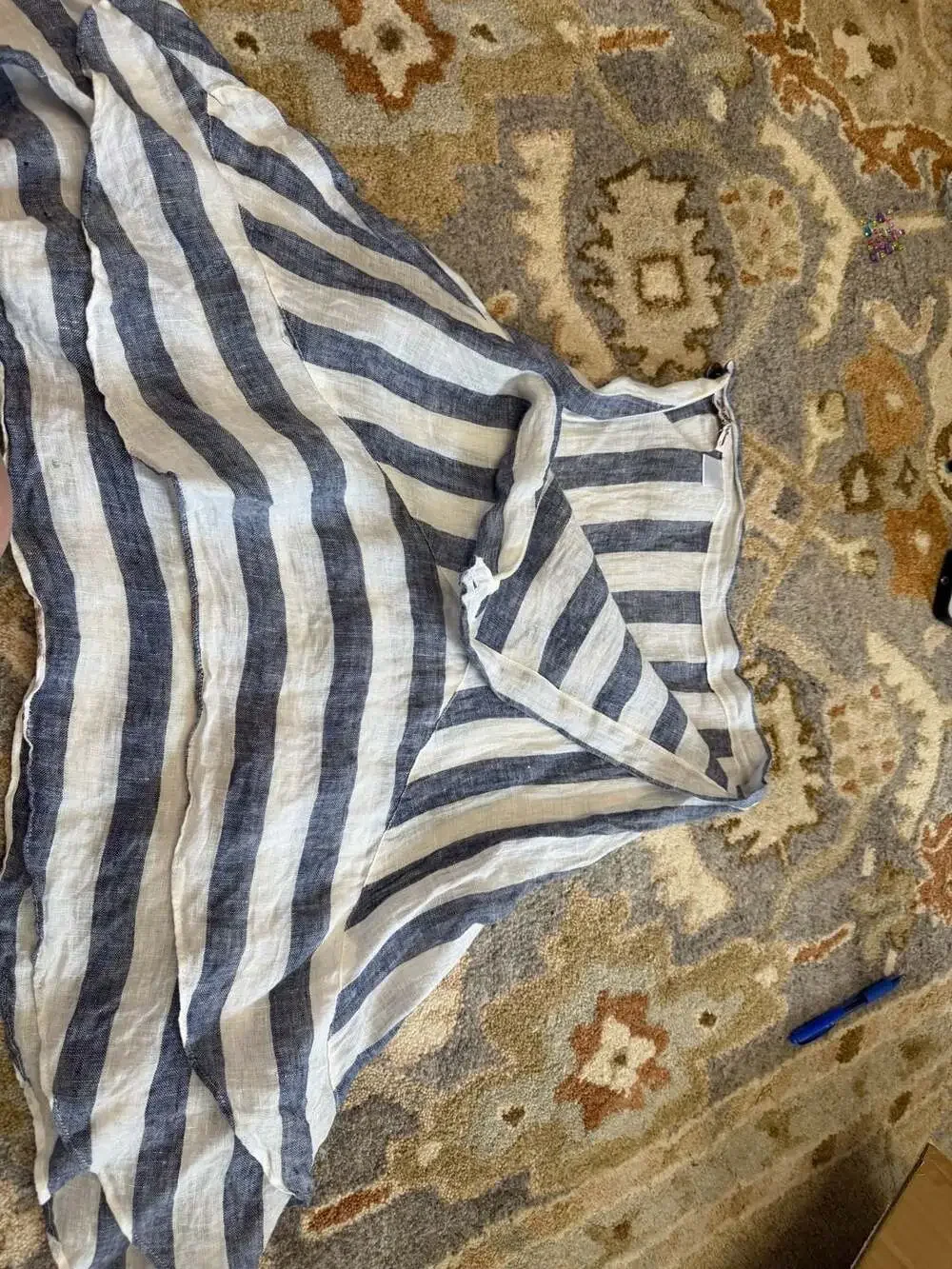 Azucar Blue and White Striped Linen Handkerchief Hem Skirt